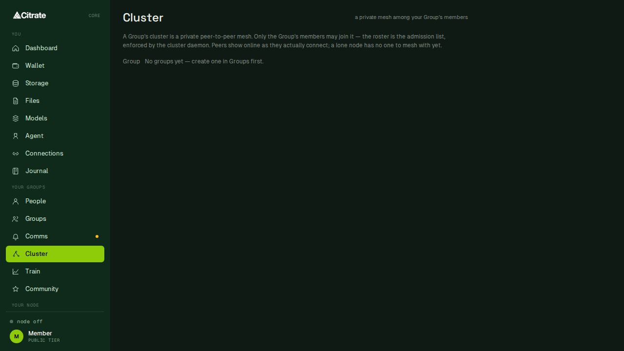 Cluster: join a compute cluster and share capacity with its members.