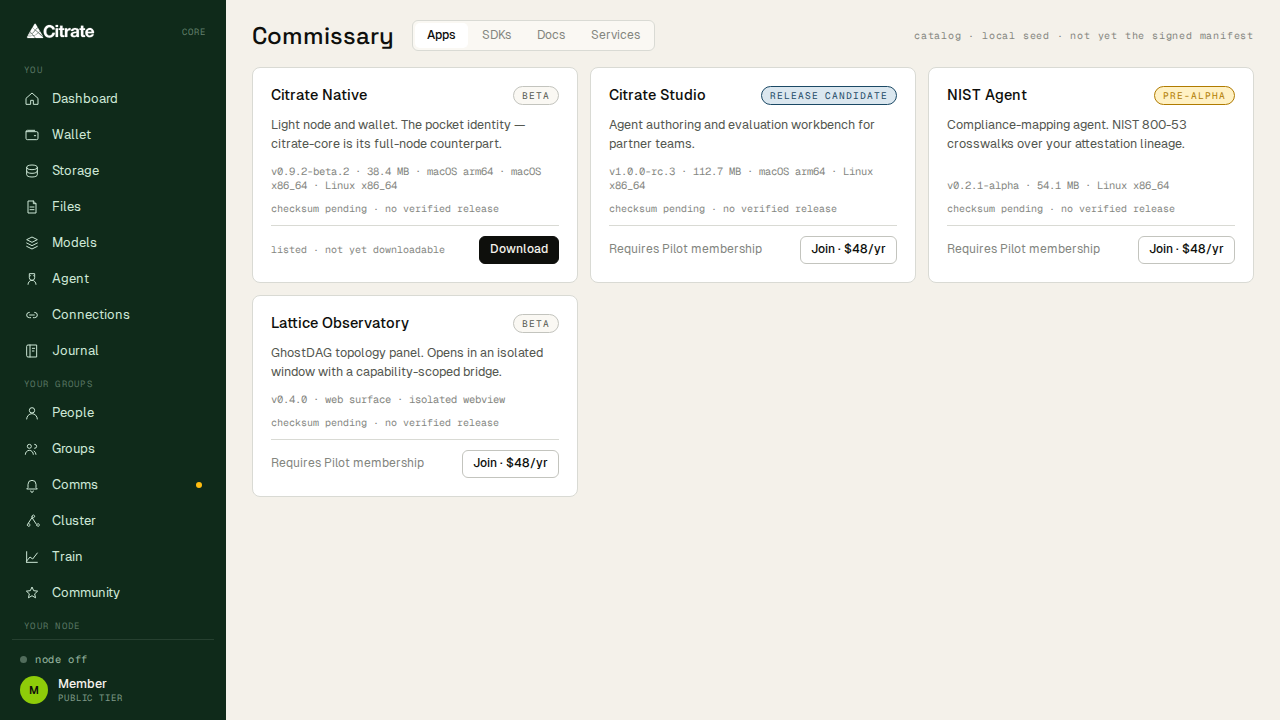 Commissary: take and manage memberships and entitlements.