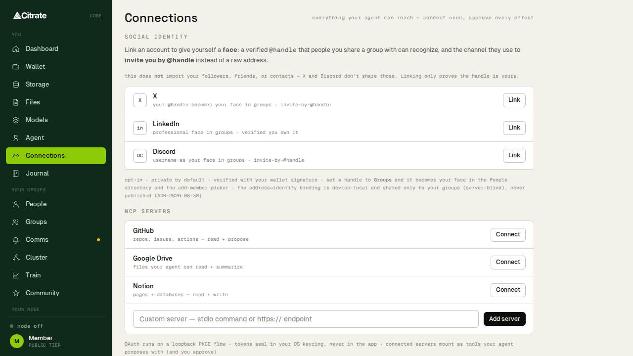 Connections: your links to people and services across the federation.